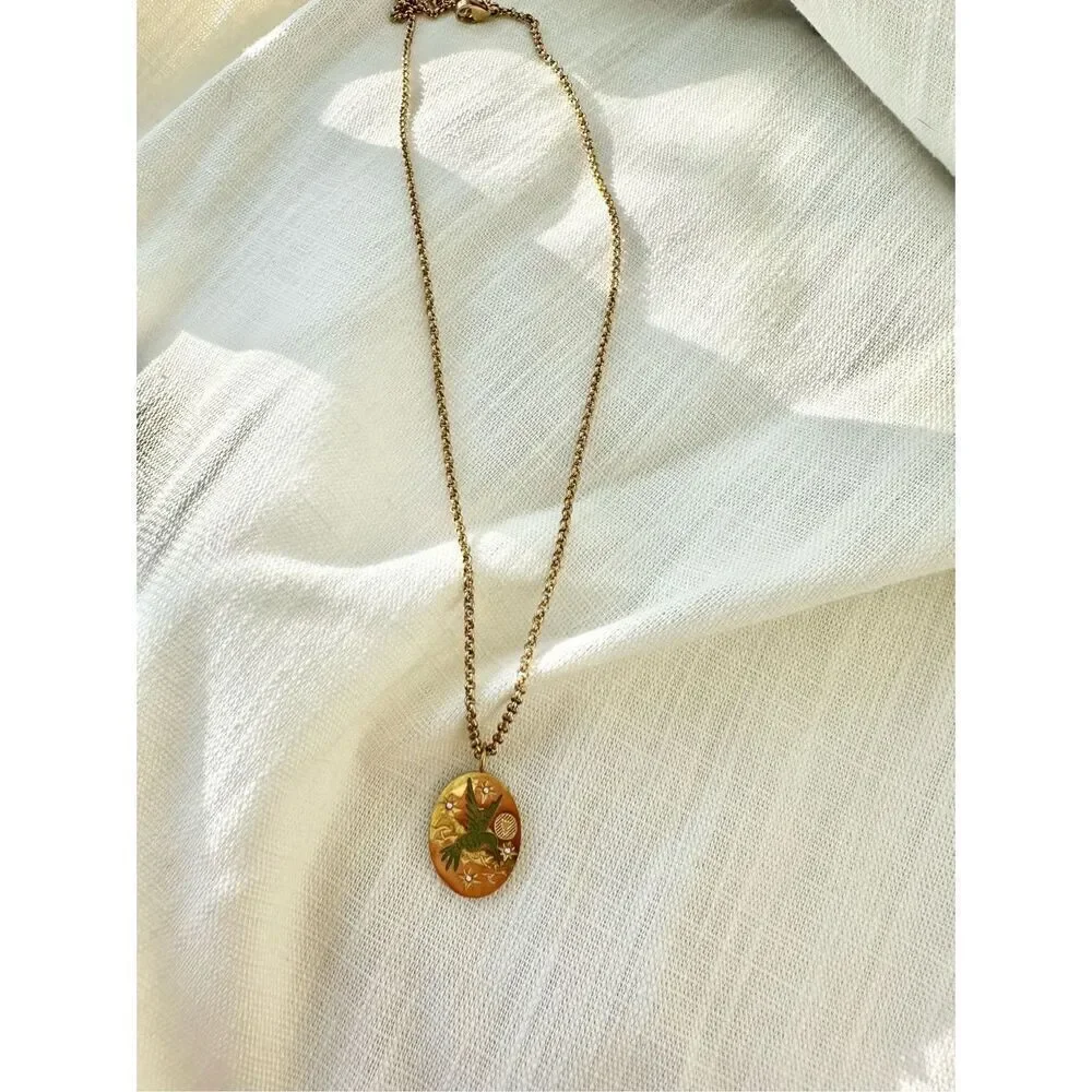 Hummingbird gold color coin pendant necklace
